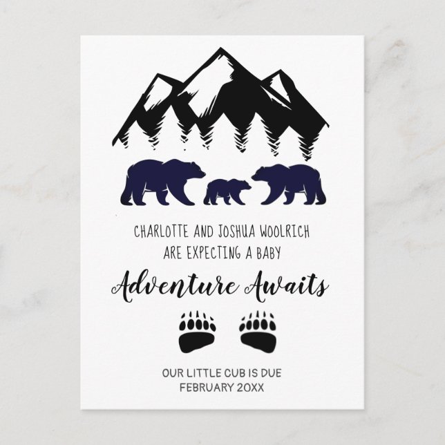 Äventyr Awaits Bears Gravid Announcement Posts Meddelande Vykort (Framsida)