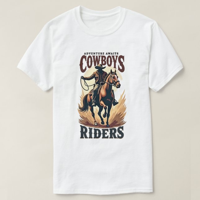 "Äventyr Awaits: Cowboys & Riders T-shirt" T Shirt (Design framsida)