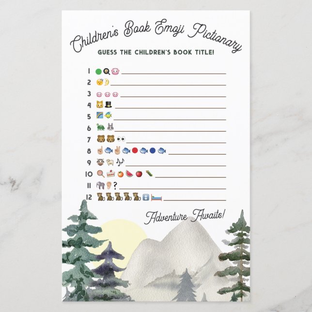 Äventyr Awaits!Emoji Pictionary Baby Shower Game (Framsida)