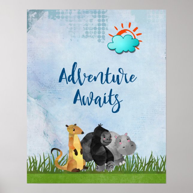 Äventyr Awaits - Gorilla Hippo och Meerkat Poster (Framsidan)