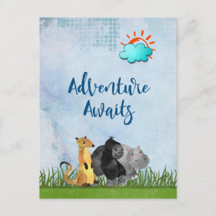 Äventyr Awaits - Gorilla Hippo och Meerkat Vykort