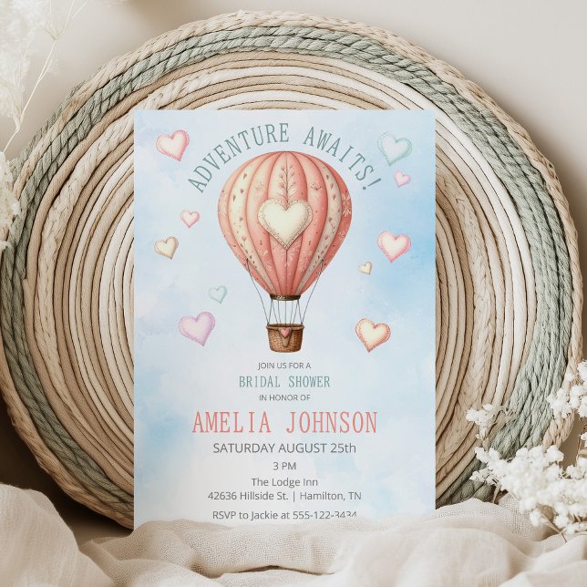 Äventyr Awaits Luftballong Möhippa Inbjudningar (Adventure Awaits Hot Air Balloon Bridal Shower Invitation)