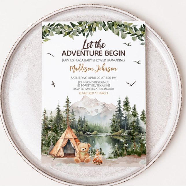 Äventyr Awaits Mountain Baby Shower Inbjudningar (Let the Adventure Begin Baby Shower Invitation)