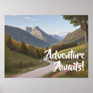 Äventyr Awaits Mountain Giclée Art Poster Skriv ut