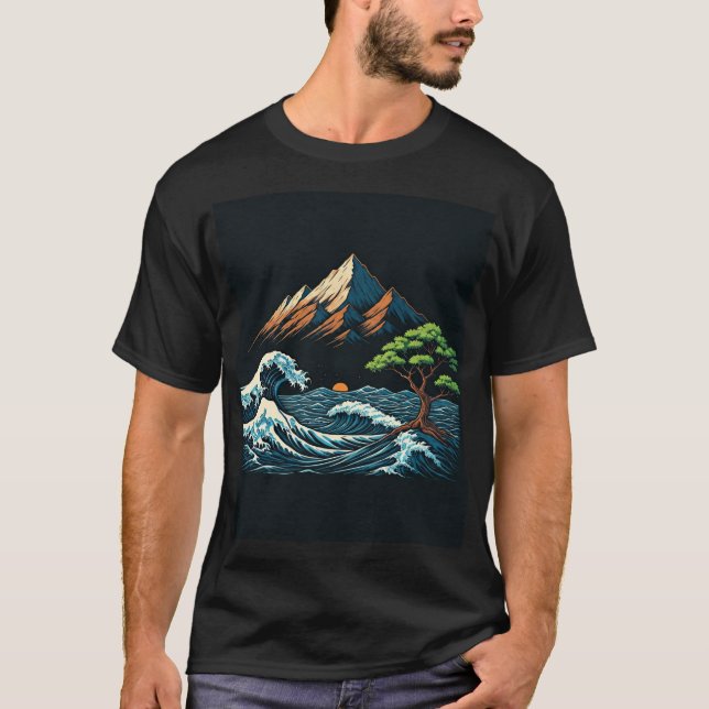 Äventyr Awaits - Mountain, Vinkara, Träd T-Shirt (Framsida)