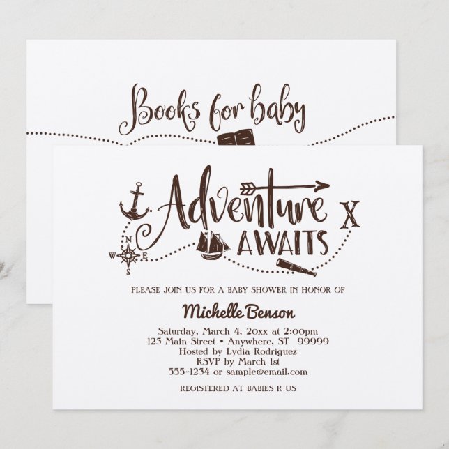 "Äventyr Awaits" Nautical Baby Shower-inbjudan Inbjudningar (Fram/baksida)