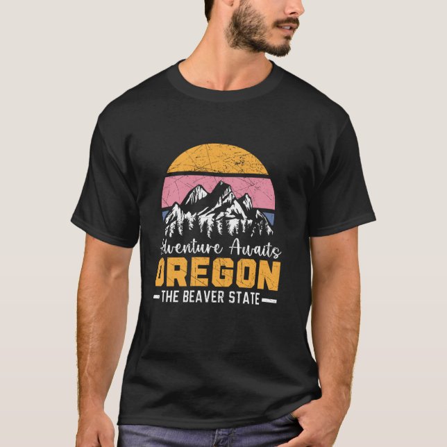 Äventyr Awaits Oregon Beaver-staten Ameri T Shirt (Framsida)