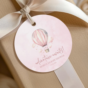 Äventyr Awaits! Rosa Luftballong Baby Shower Gåvor Etiketter