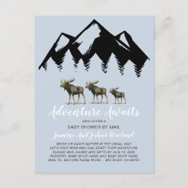 Äventyr Awaits Rustic Woodland Moose Baby Shower Inbjudan Vykort
