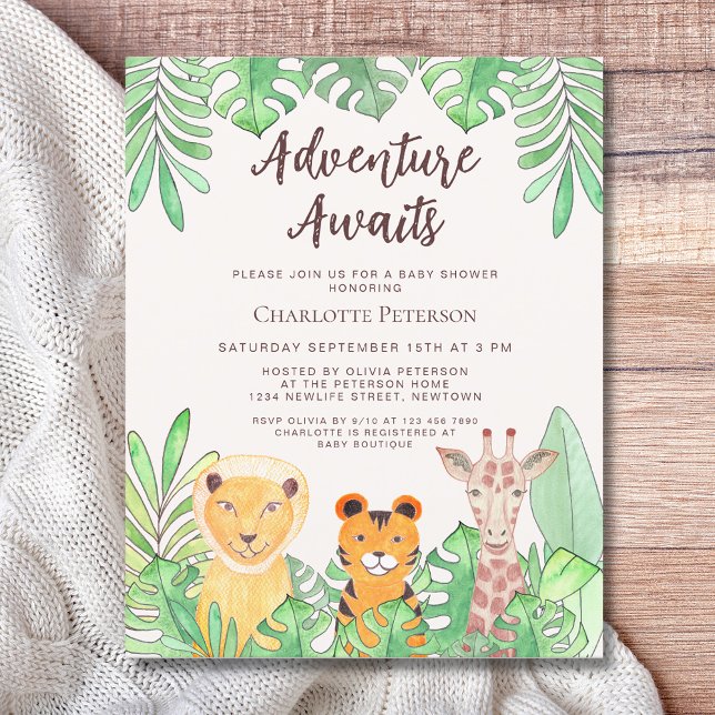 Äventyr Awaits Safari Animals Baby Shower Inbjudan (Skapare uppladdad)