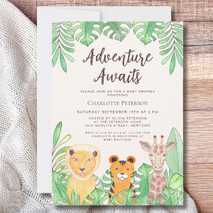 Äventyr Awaits Safari Animals Baby Shower Inbjudningar