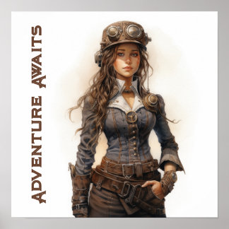 Äventyr Awaits Steampunk Young Woman Poster