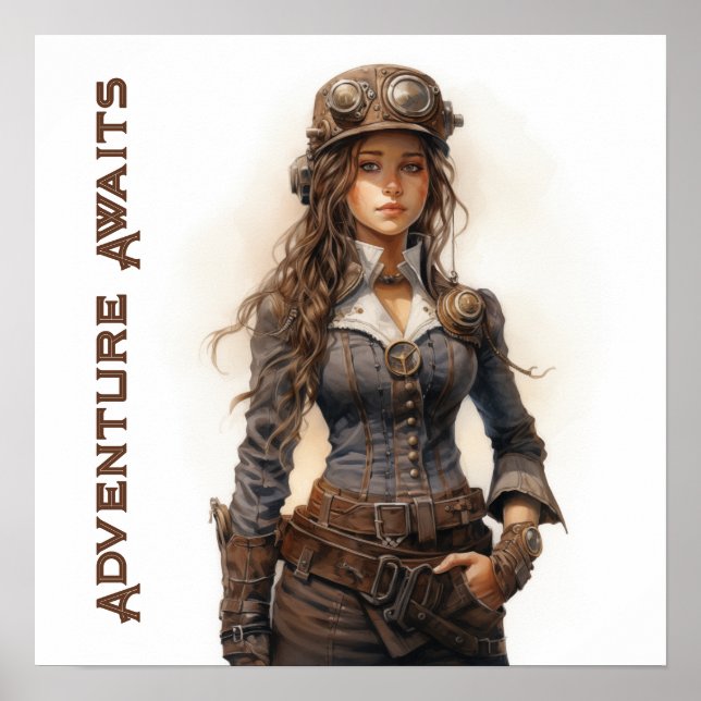 Äventyr Awaits Steampunk Young Woman Poster (Framsidan)