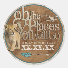 Äventyr Awaits Stickers Runt Klistermärke