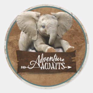 Äventyr Awaits Stickers Runt Klistermärke