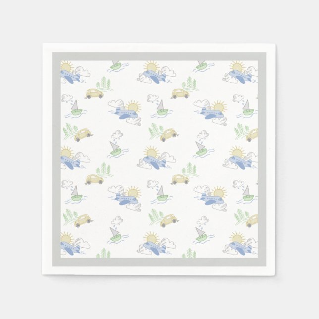 Äventyr Awaits Travel - bil, Flygplan, båt Pappersservett (Framsidan)