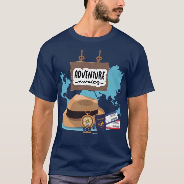 Äventyr Awaits Travel T-Shirt (Framsida)