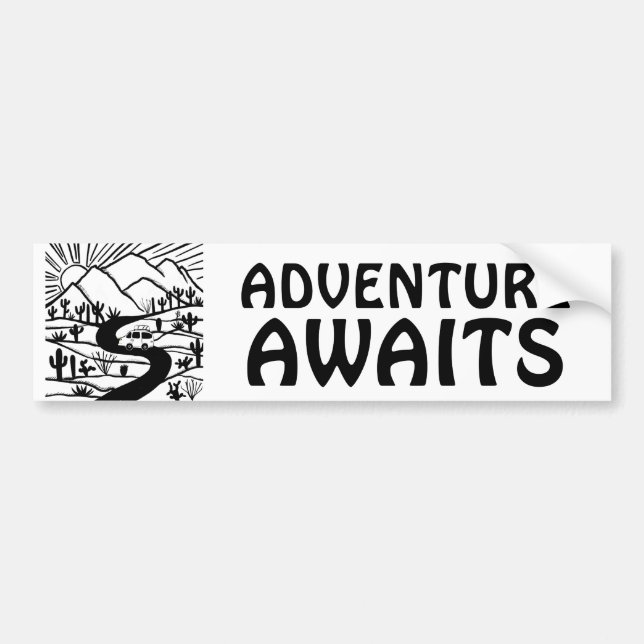 ÄVENTYR AWAITS vanlife camper RVing Bildekal (Framsidan)