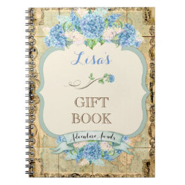 Äventyr Awaits Vintage World Map Blue Hydrangeas Anteckningsbok