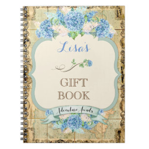 Äventyr Awaits Vintage World Map Blue Hydrangeas Anteckningsbok