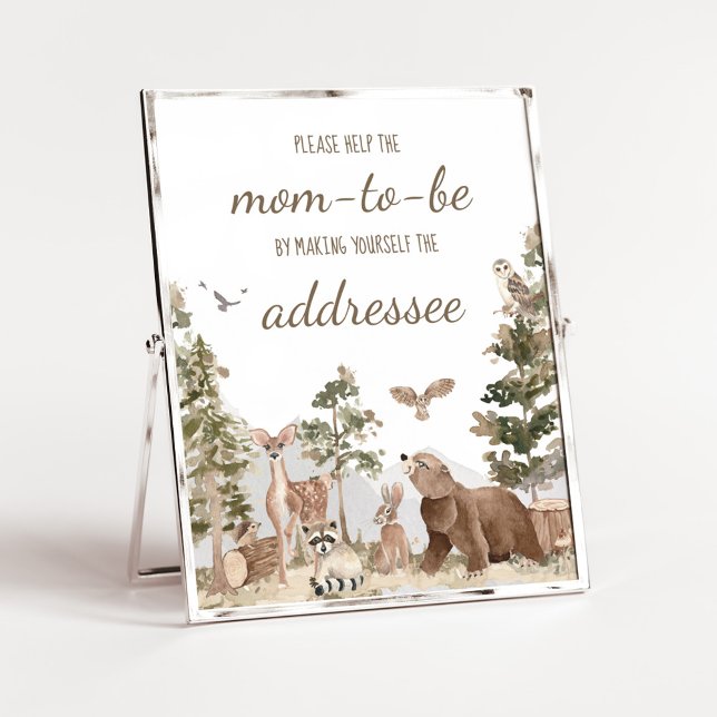 Äventyr Awaits Woodland Animals Kuvert Station Poster (Woodland Animals Adventure Awaits Baby Shower Envelope Station Sign)