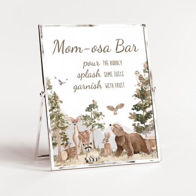 Äventyr Awaits Woodland Animals Mamma Osa Pub Poster (Woodland Animals Adventure Awaits Baby Shower Mom Osa Bar Sign)