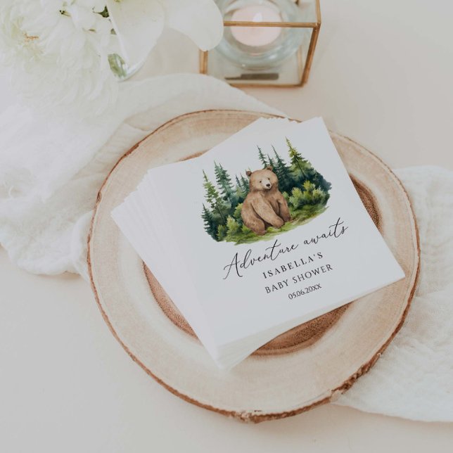 Äventyr Awaits Woodland Bear Baby Shower Pappersservett (Skapare uppladdad)