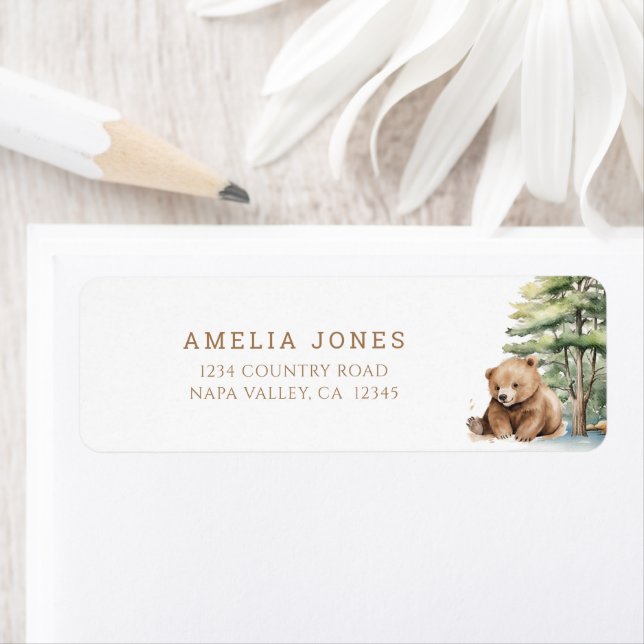 Äventyr Awaits Woodland Nalle Adress Returadress Etikett (Insitu)