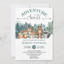 Äventyr Awaits Woodland Rustic Baby Shower Invit
