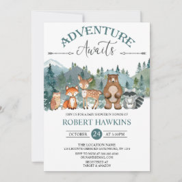 Äventyr Awaits Woodland Rustic Baby Shower Invit Inbjudningar