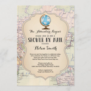 Äventyr Baby Shower by Mail Karta Travel World Inbjudningar
