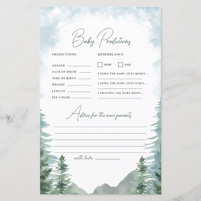Äventyr Baby Shower Förutsägelse & Råd Spel (Framsida)