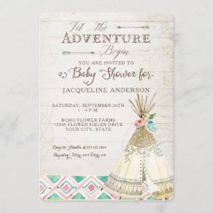 Äventyr Baby Shower Girl Teepee Wood Arrows Art Inbjudningar
