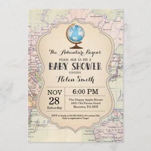 Äventyr Baby Shower-inbjudan till Karta Travel Wor Inbjudningar