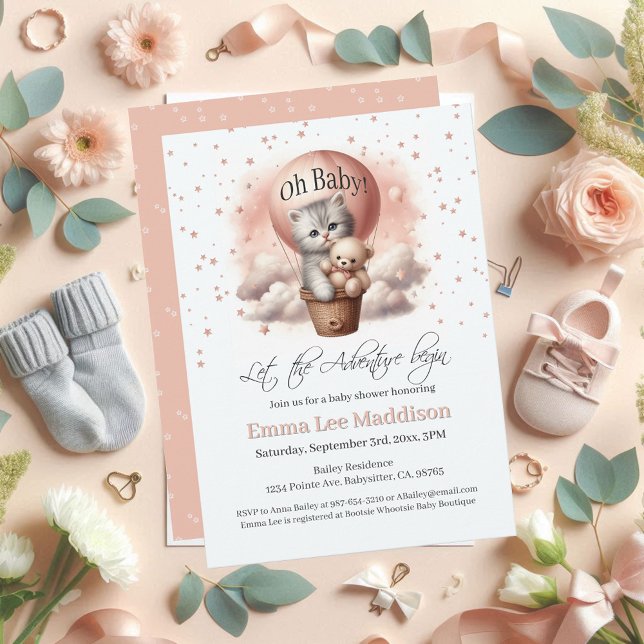 Äventyr Baby Shower Oh Baby Kitten Balloon Inbjudningar (Skapare uppladdad)