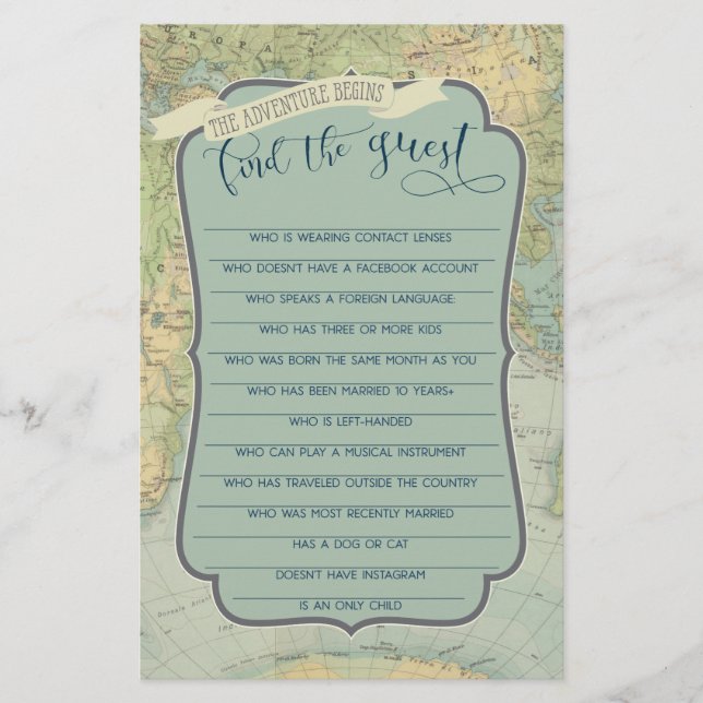 Äventyr Baby Shower-spel - hitta gästen (Framsida)