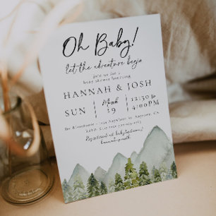 Äventyr Baby Shower Vattenfärg Träd Inbjudningar