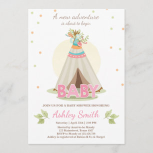 Äventyr-babyduschinbjudan Girl Teepee Boho Inbjudningar