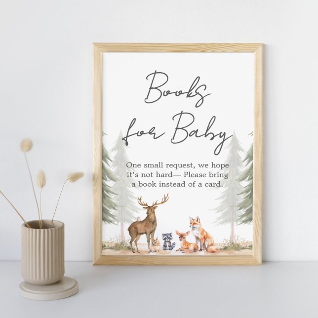 Äventyr Begin Baby Shower Bokar för Baby-tecken Poster (Let the Adventure Begin Woodland Baby Shower Books for Baby Sign)