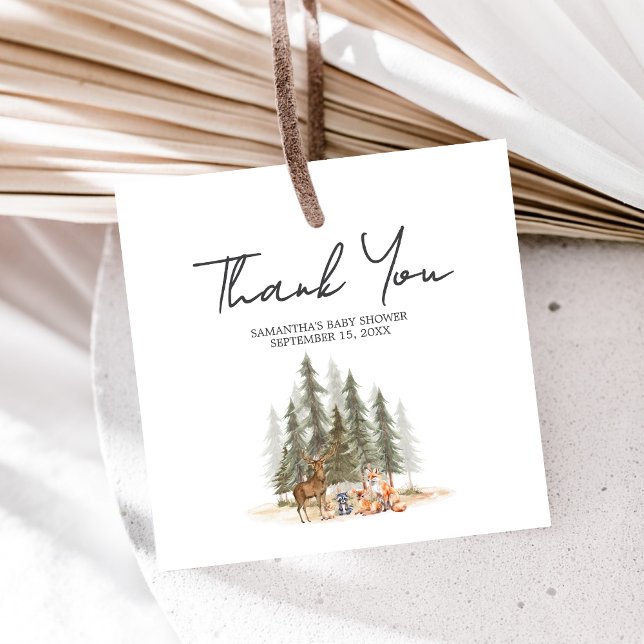 Äventyr Begin Woodland Animal Baby Shower Square Gåvor Etiketter (Let the Adventure Begin Woodland Animals Baby Shower Favor Tags)