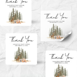 Äventyr Begin Woodland Animals Baby Shower Fyrkantigt Klistermärke