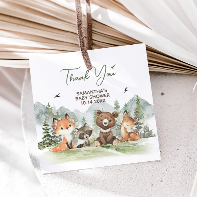 Äventyr Begin Woodland Animals Baby Shower Gåvor Etiketter (Adventure Begin Woodland Animals Baby Shower Favor Tags)