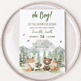 Äventyr Begin Woodland Animals Baby Shower Inbjudningar