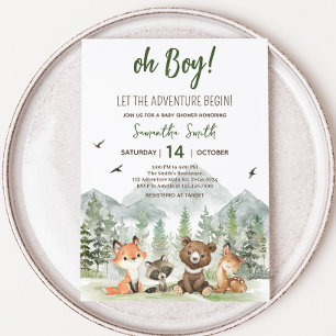 Äventyr Begin Woodland Animals Baby Shower Inbjudningar