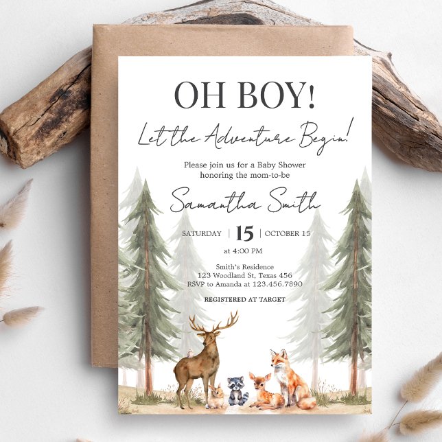 Äventyr Begin Woodland Animals Baby Shower Inbjudningar (Let the Adventure Begin Woodland Animals Baby Shower Invitation)