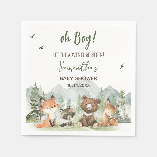 Äventyr Begin Woodland Animals Baby Shower Pappersservett (Framsidan)