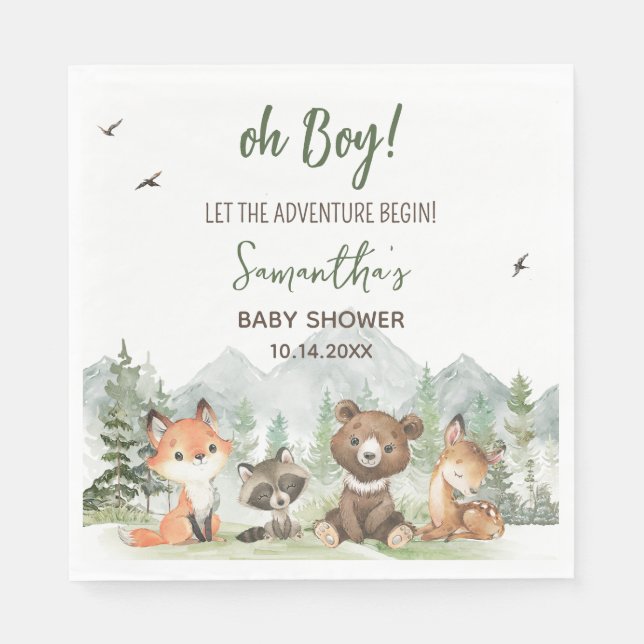 Äventyr Begin Woodland Animals Baby Shower Pappersservett (Framsidan)