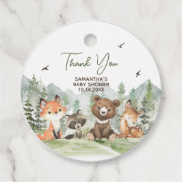 Äventyr Begin Woodland Animals Baby Shower Round Gåvor Etiketter
