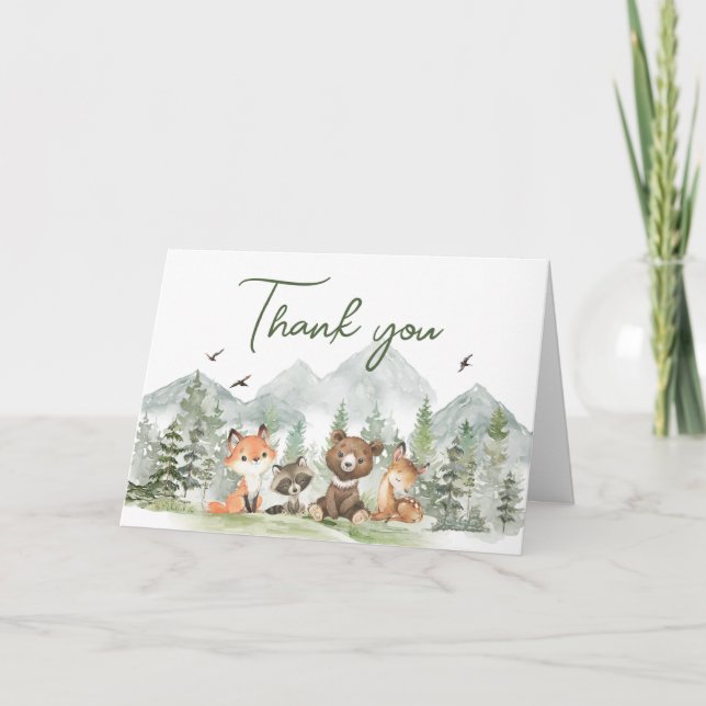 Äventyr Begin Woodland Animals Baby Shower Tack Kort (Framsida)