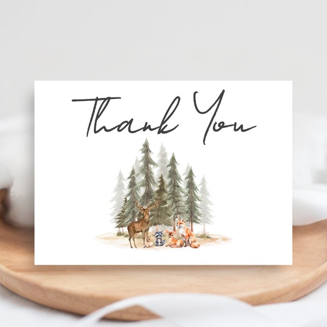 Äventyr Begin Woodland Animals Baby Shower Tack Kort (Let the Adventure Begin Woodland Animals Baby Shower Thank You Card)
